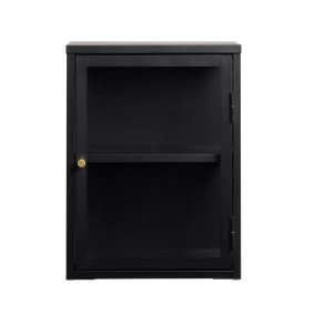 Carmel vgskab, m. 1 lge og 1 hylde - glas og sort metal (H:60xB:45)