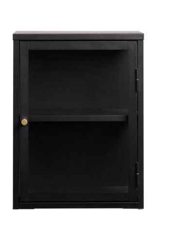 Carmel vgskab, m. 1 lge og 1 hylde - glas og sort metal (H:60xB:45)