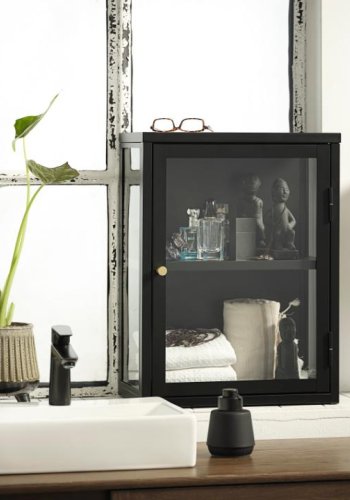 Carmel vgskab, m. 1 lge og 1 hylde - glas og sort metal (H:60xB:45)