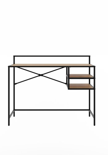 Altino skrivebord, m. 2 hylder - natur villdeg melamin og sort metal (110x56,8)