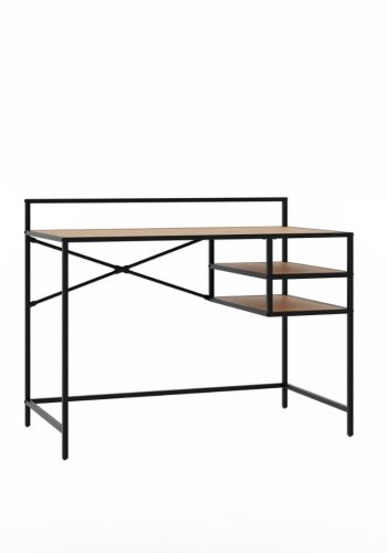 Altino skrivebord, m. 2 hylder - natur villdeg melamin og sort metal (110x56,8)