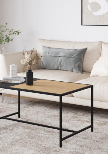 Altino sofabord, rektangulr - natur villdeg melamin og sort metal (60x100)