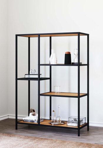 Altino reol, m. 3 hylder - natur vildeg melamin og sort metal (H:112)