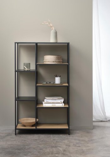 Altino reol, m. 5 hylder - natur vildeg melamin og sort metal (H:146)