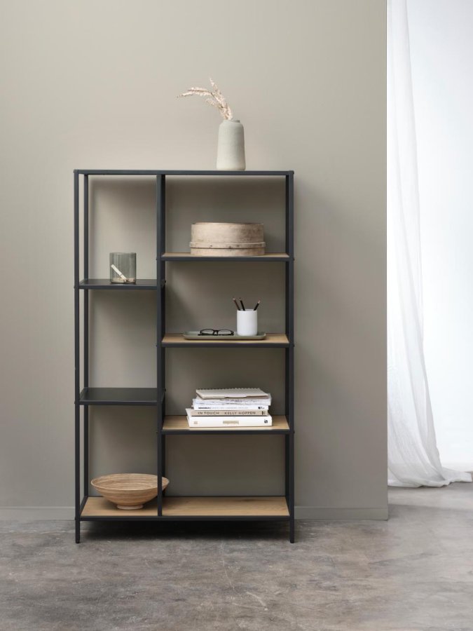 Altino reol, m. 5 hylder - natur vildeg melamin og sort metal (H:146)