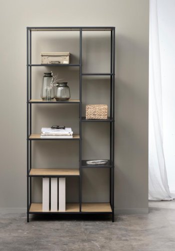 Altino reol, m. 5 hylder - natur vildeg melamin og sort metal (H:180)