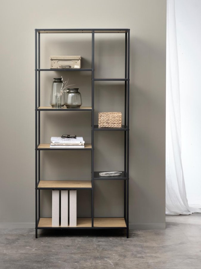 Altino reol, m. 5 hylder - natur vildeg melamin og sort metal (H:180)
