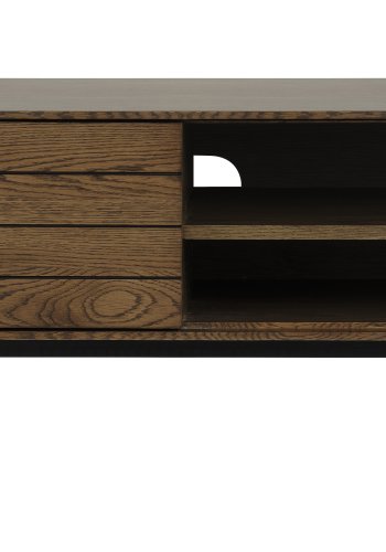 Modica TV-bord, m. 1 lge og 1 hylde - rgfarvet egefinér og sort metal (120x40)