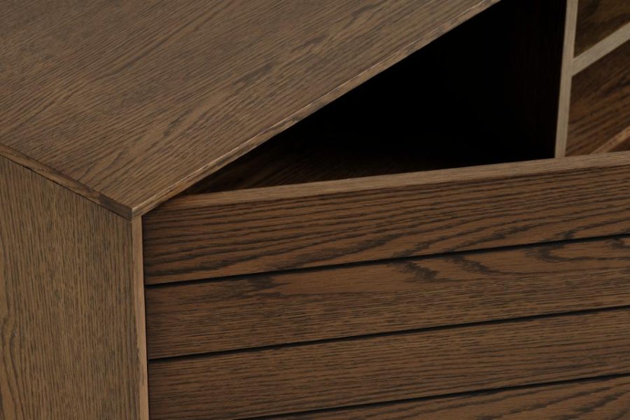 Modica TV-bord, m. 1 lge og 1 hylde - rgfarvet egefinér og sort metal (120x40)