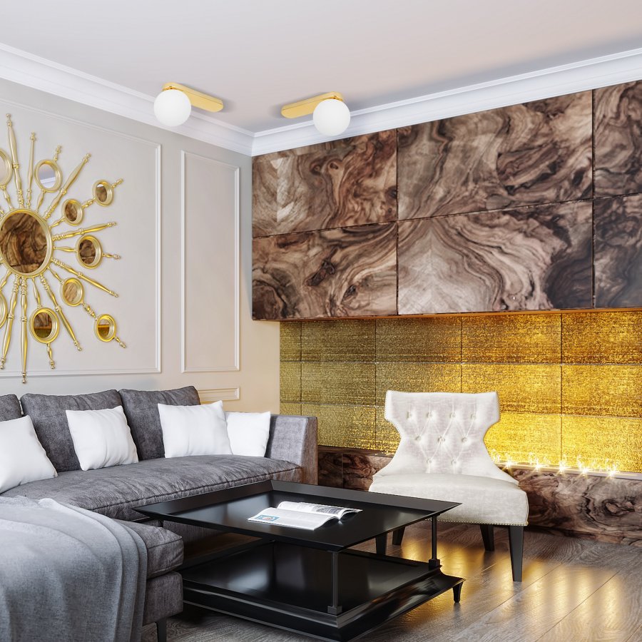 TK Bianca loftlampe - hvid glas og guld stl