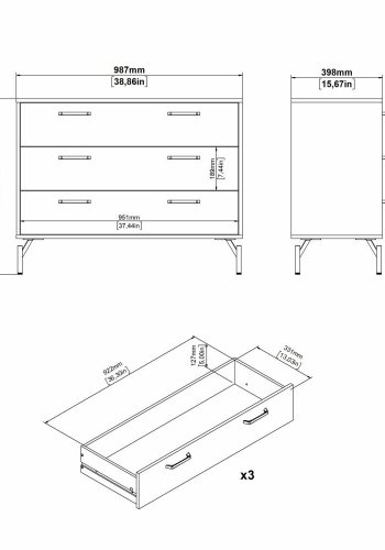 TVILUM Dana Chest med 3 skuffer, Matt Black, 98,7 x 39,8 x 76,6 cm
