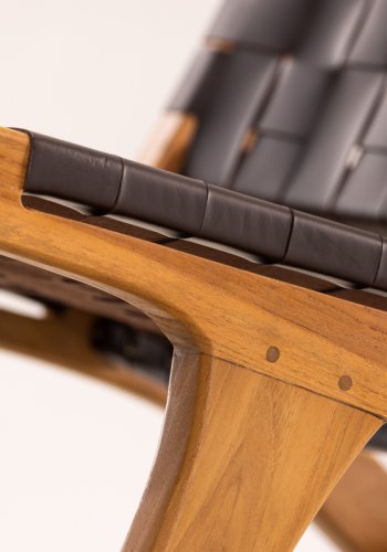 VIND COLLECTION Rike lnestol - brun PU og natur teaktr