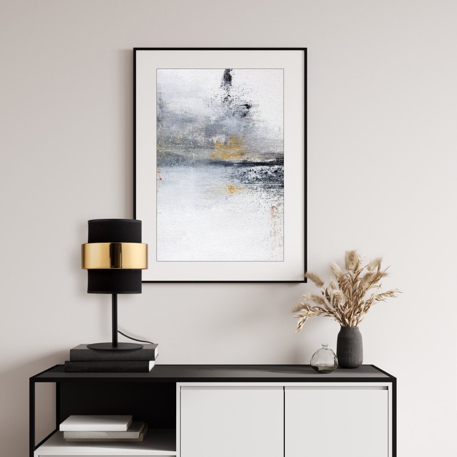 TK Calisto bordlampe, m. 3 skrme - sort stof og guld stl