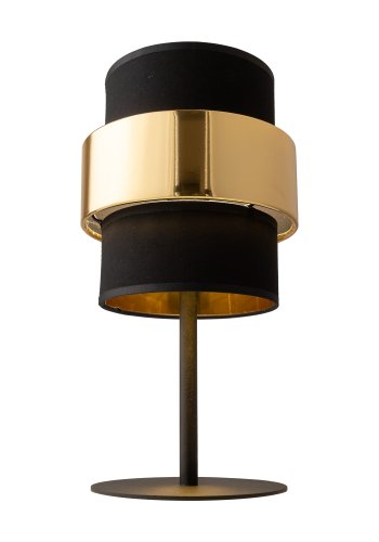 TK Calisto bordlampe, m. 3 skrme - sort stof og guld stl