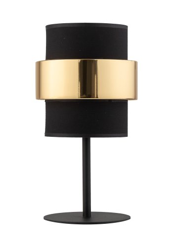 TK Calisto bordlampe, m. 3 skrme - sort stof og guld stl