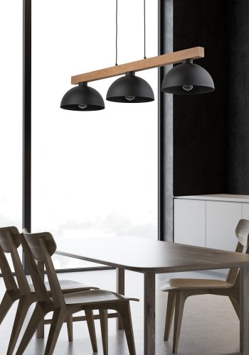 TK Oslo loftlampe, m. 3 skrme - sort metal og tr