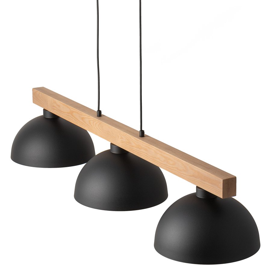 TK Oslo loftlampe, m. 3 skrme - sort metal og tr