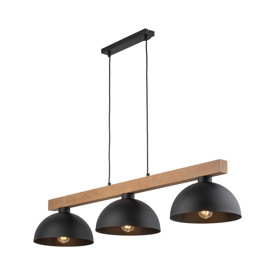 TK Oslo loftlampe, m. 3 skrme - sort metal og tr