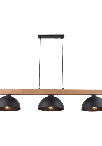 TK Oslo loftlampe, m. 3 skrme - sort metal og tr