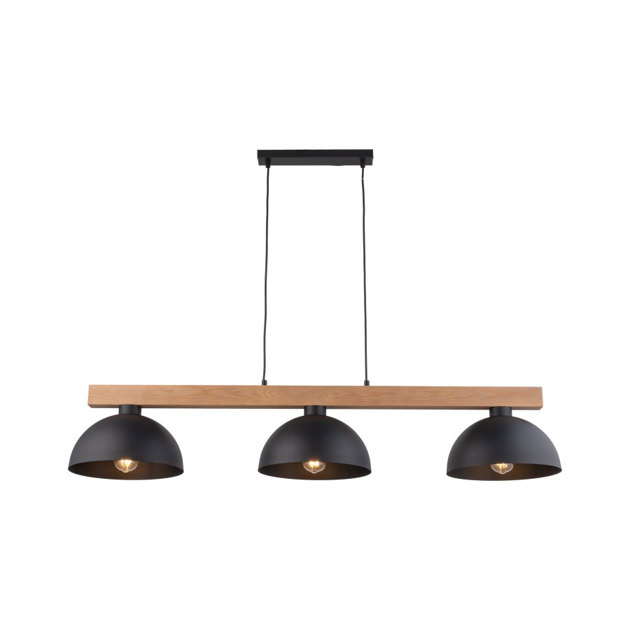TK Oslo loftlampe, m. 3 skrme - sort metal og tr