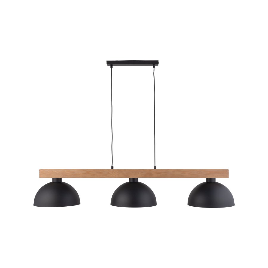 TK Oslo loftlampe, m. 3 skrme - sort metal og tr