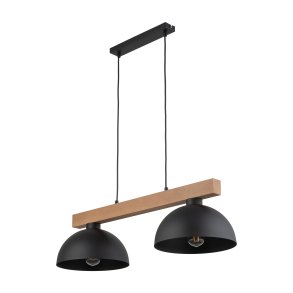 TK Oslo loftlampe, m. 2 skrme - sort metal og tr