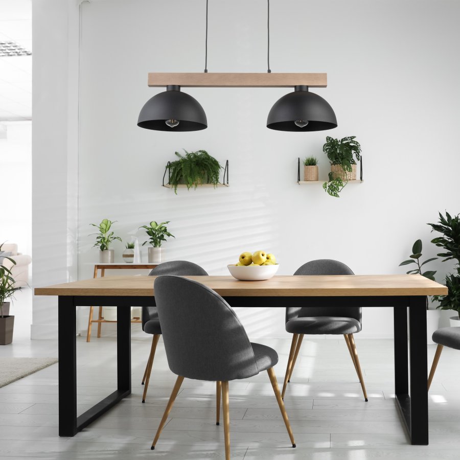 TK Oslo loftlampe, m. 2 skrme - sort metal og tr