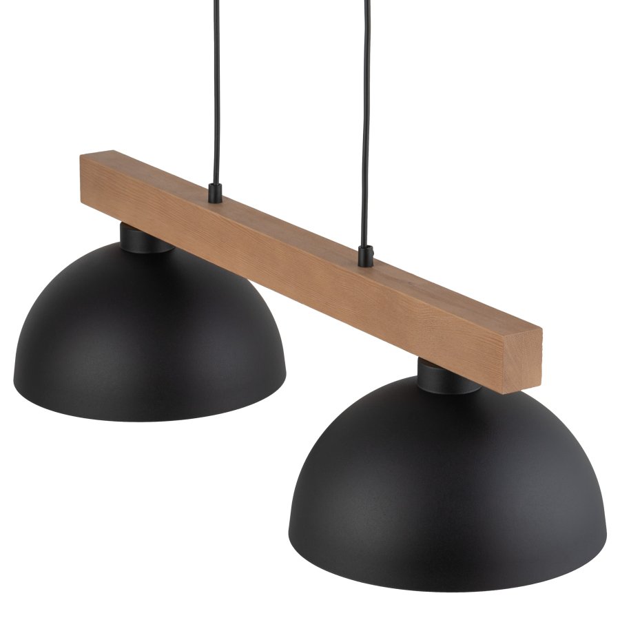 TK Oslo loftlampe, m. 2 skrme - sort metal og tr