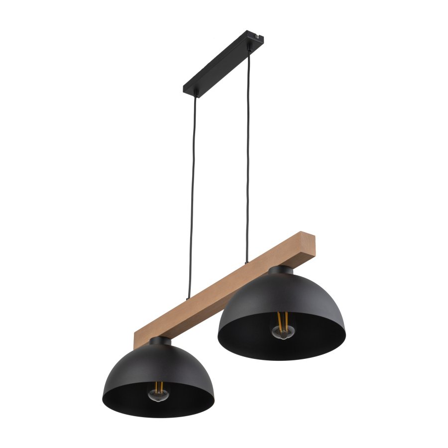 TK Oslo loftlampe, m. 2 skrme - sort metal og tr
