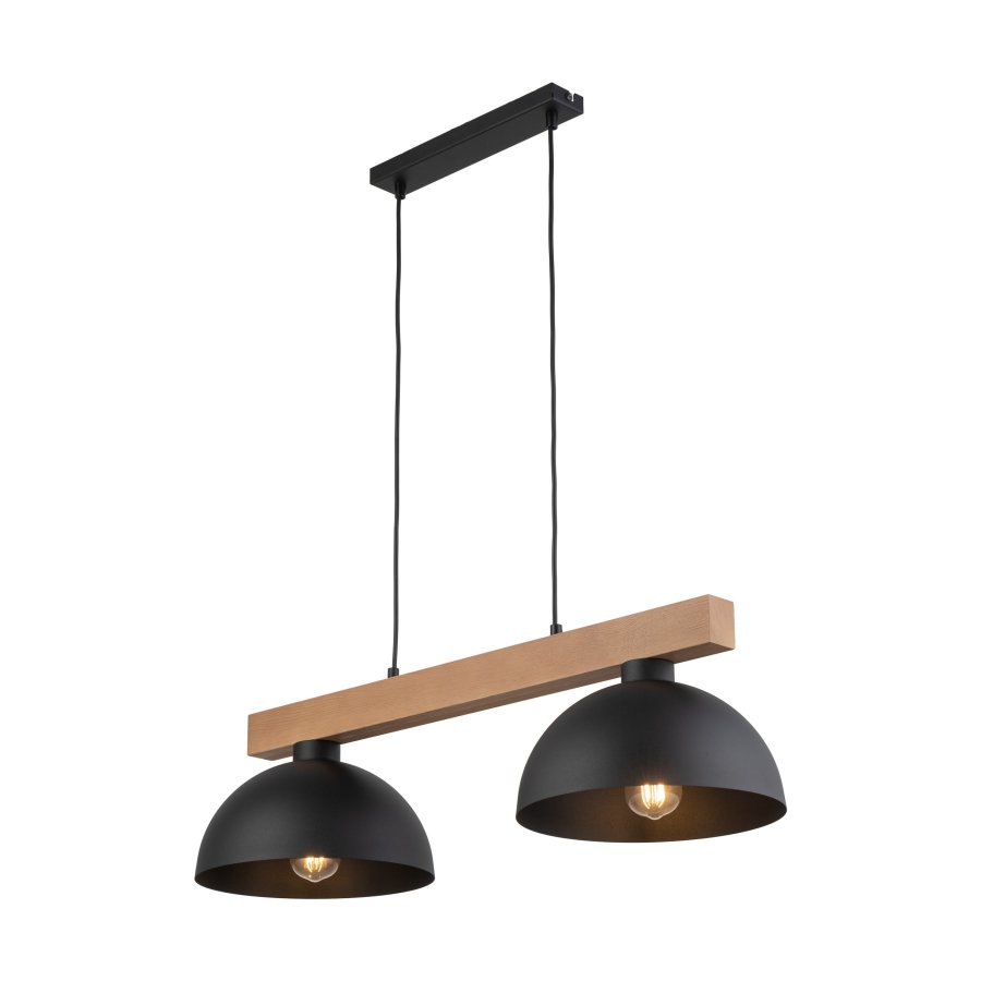 TK Oslo loftlampe, m. 2 skrme - sort metal og tr
