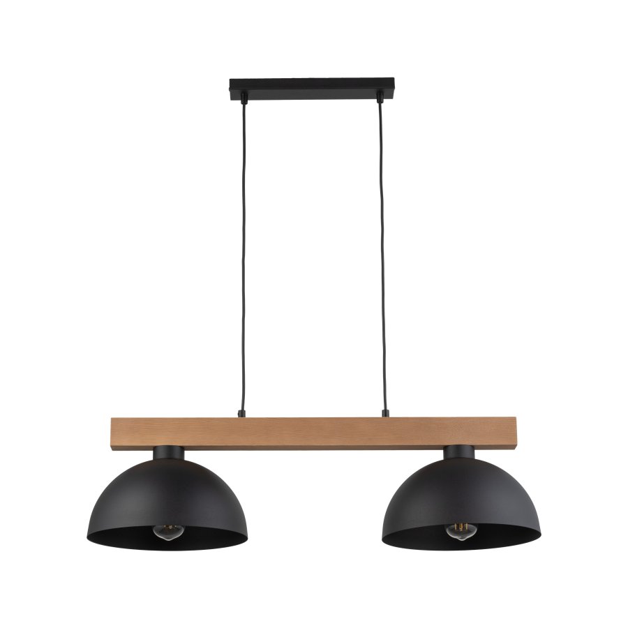 TK Oslo loftlampe, m. 2 skrme - sort metal og tr
