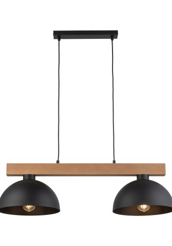 TK Oslo loftlampe, m. 2 skrme - sort metal og tr