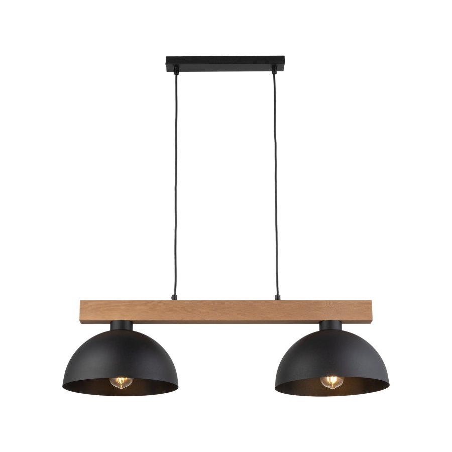 TK Oslo loftlampe, m. 2 skrme - sort metal og tr
