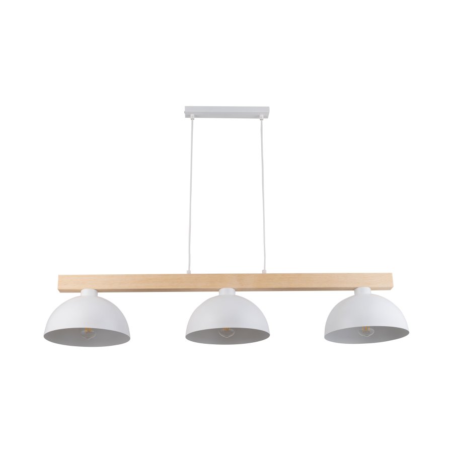TK Oslo loftlampe, m. 3 skrme - hvid metal og tr