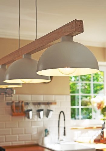 TK Oslo loftlampe, m. 3 skrme - hvid metal og tr