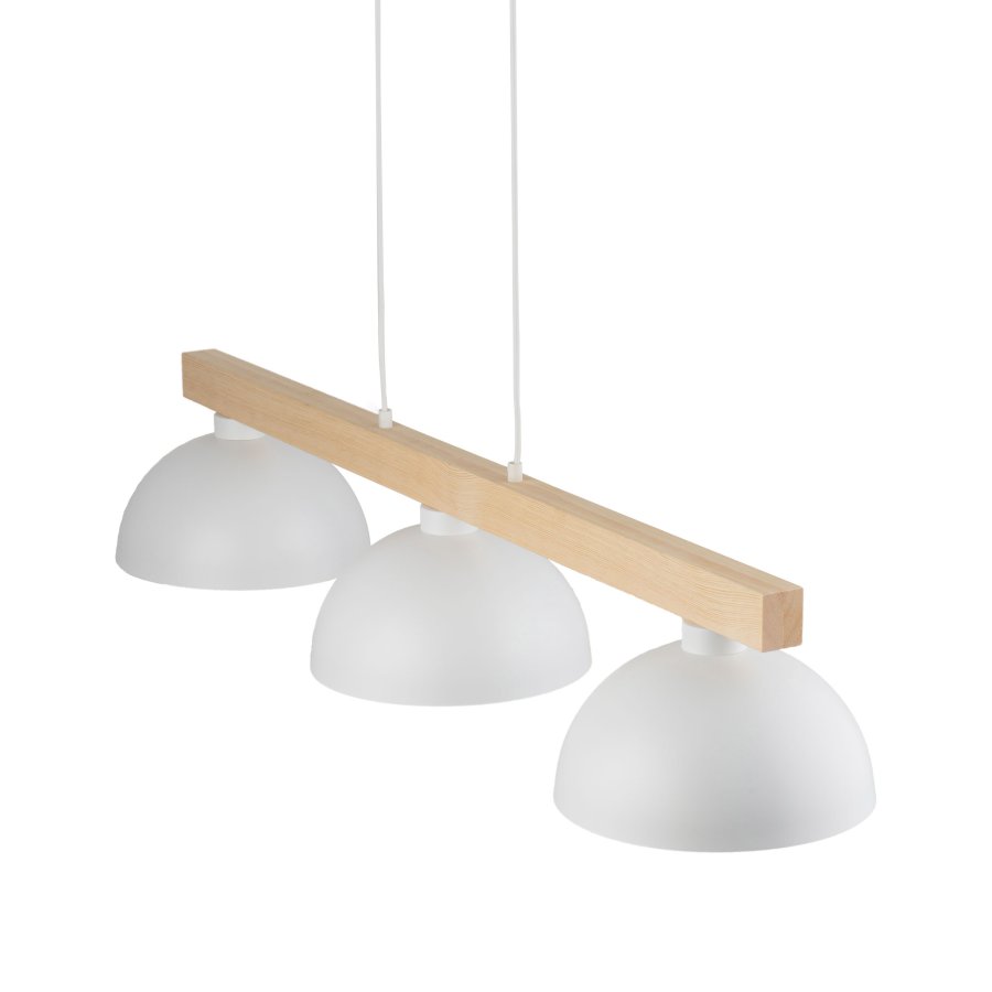 TK Oslo loftlampe, m. 3 skrme - hvid metal og tr