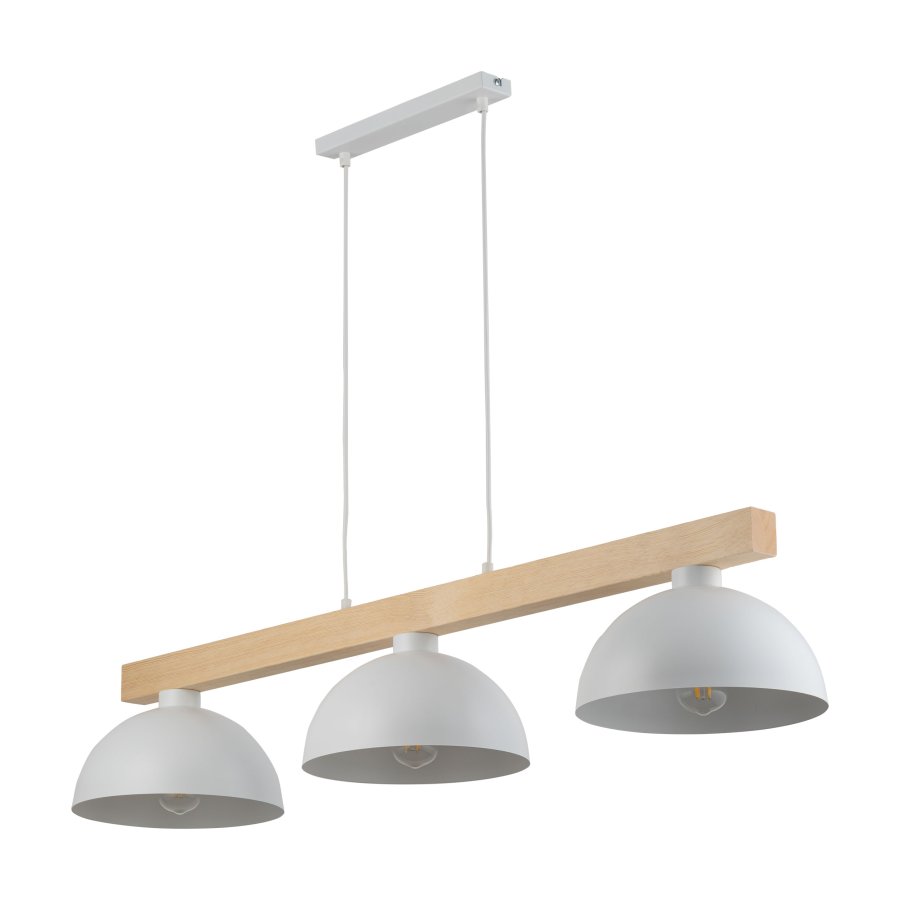 TK Oslo loftlampe, m. 3 skrme - hvid metal og tr