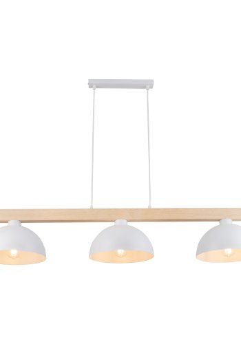TK Oslo loftlampe, m. 3 skrme - hvid metal og tr