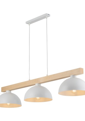 TK Oslo loftlampe, m. 3 skrme - hvid metal og tr