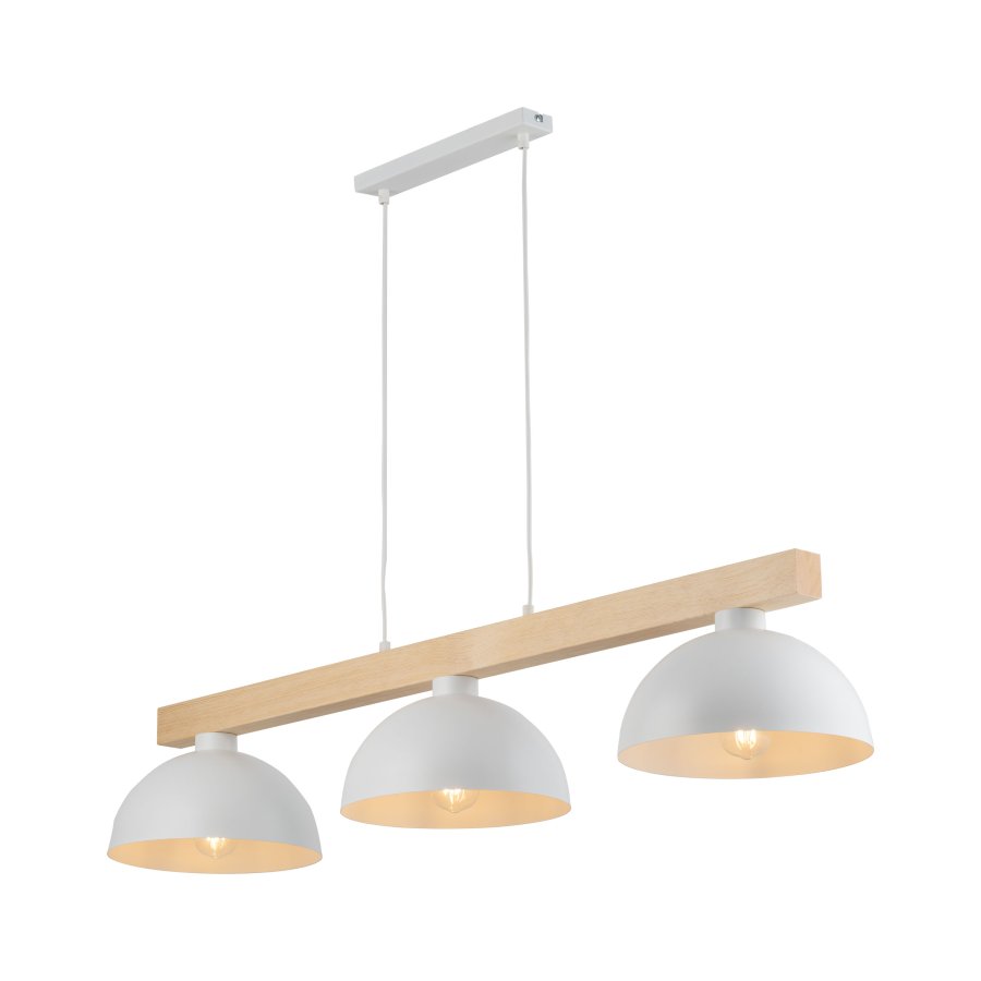 TK Oslo loftlampe, m. 3 skrme - hvid metal og tr