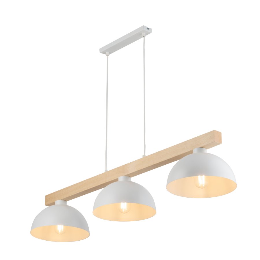 TK Oslo loftlampe, m. 3 skrme - hvid metal og tr