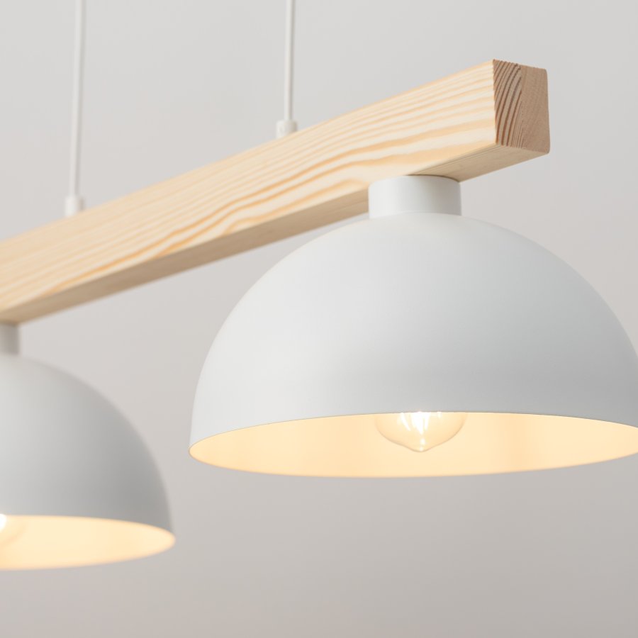 TK Oslo loftlampe, m. 2 skrme - hvid metal og tr