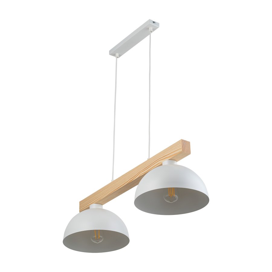 TK Oslo loftlampe, m. 2 skrme - hvid metal og tr