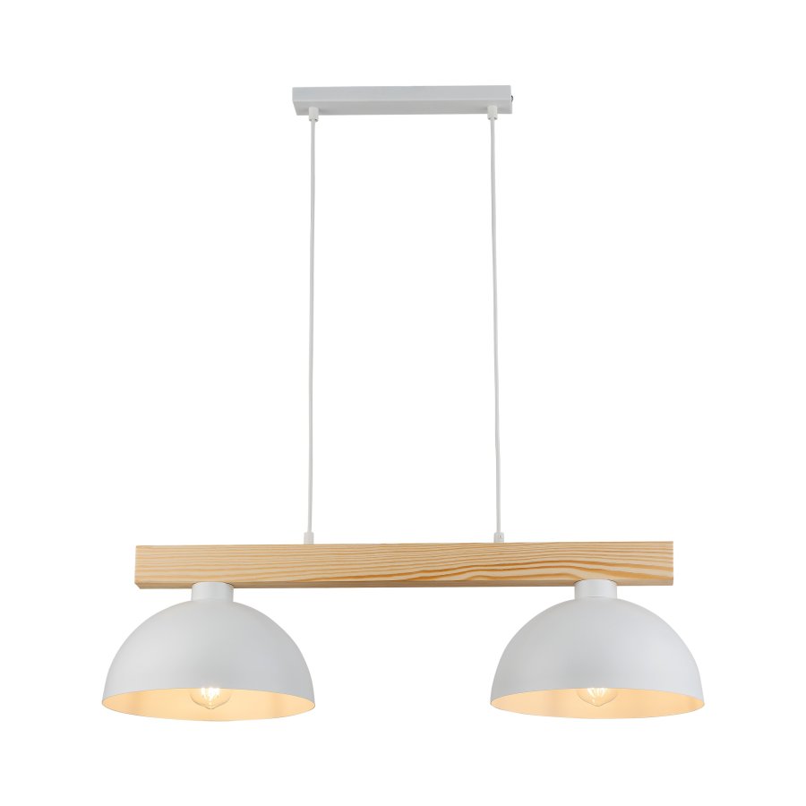 TK Oslo loftlampe, m. 2 skrme - hvid metal og tr