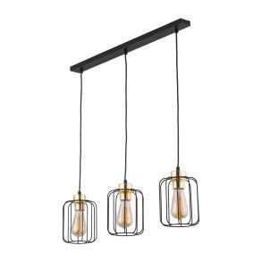 TK Galaxy loftlampe, m. 3 skrme - kobber og sort metal