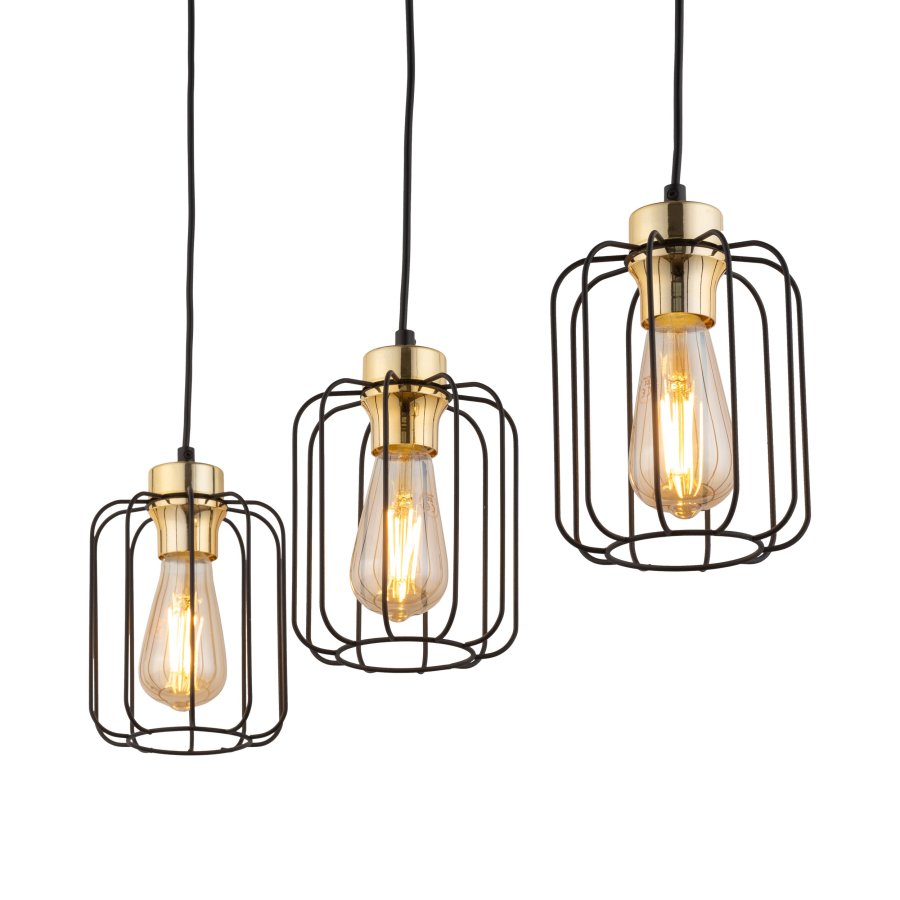 TK Galaxy loftlampe, m. 3 skrme - kobber og sort metal