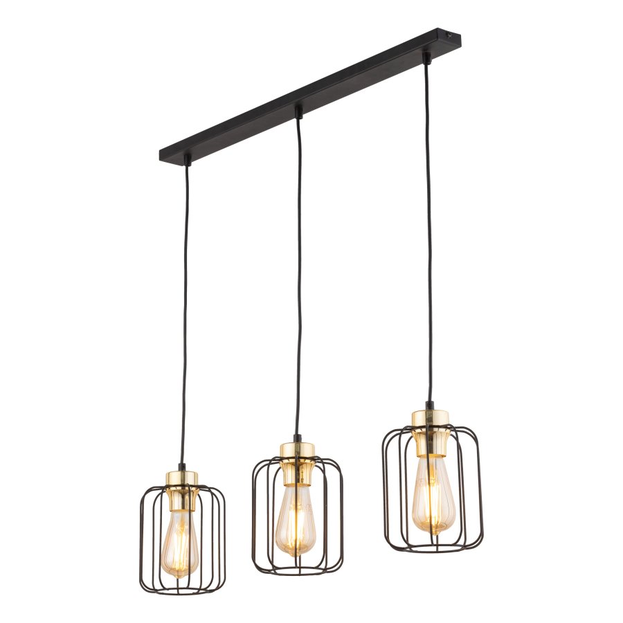 TK Galaxy loftlampe, m. 3 skrme - kobber og sort metal