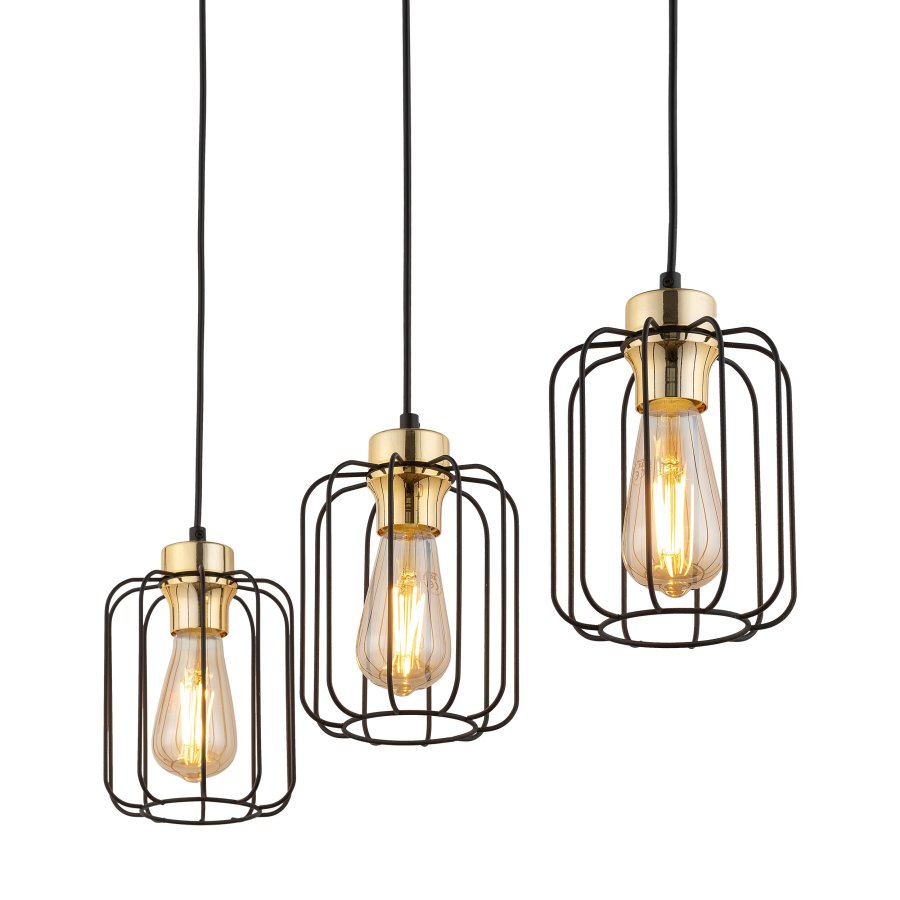 TK Galaxy loftlampe, m. 3 skrme - kobber og sort metal