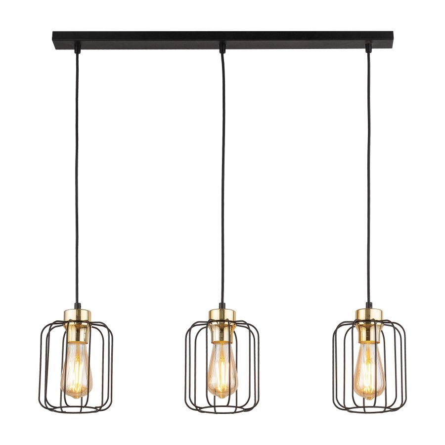 TK Galaxy loftlampe, m. 3 skrme - kobber og sort metal