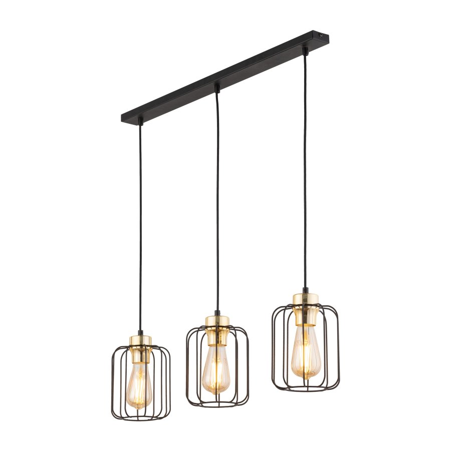 TK Galaxy loftlampe, m. 3 skrme - kobber og sort metal